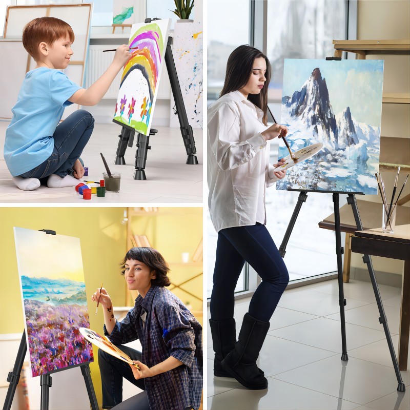 

AngelMark Art Painting Display Easel Aluminum Alloy Easel Hand Crank Telescopic Tripod Stand Sketch Drawing Travel Retractable