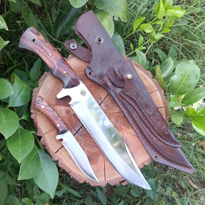 js pisau Bowie rambo set baja per sarung kulit