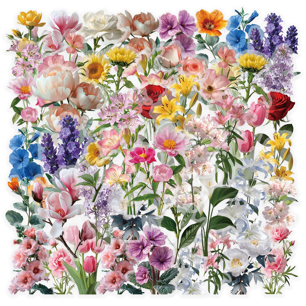 

50 Pcs Flower Transparent PET Waterproof Stickers Natural Plants Decoration Mobile Phone Case DIY Stickers