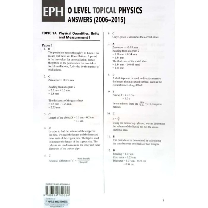

O Level Topical Examination Questions Physics 2006 to 2015