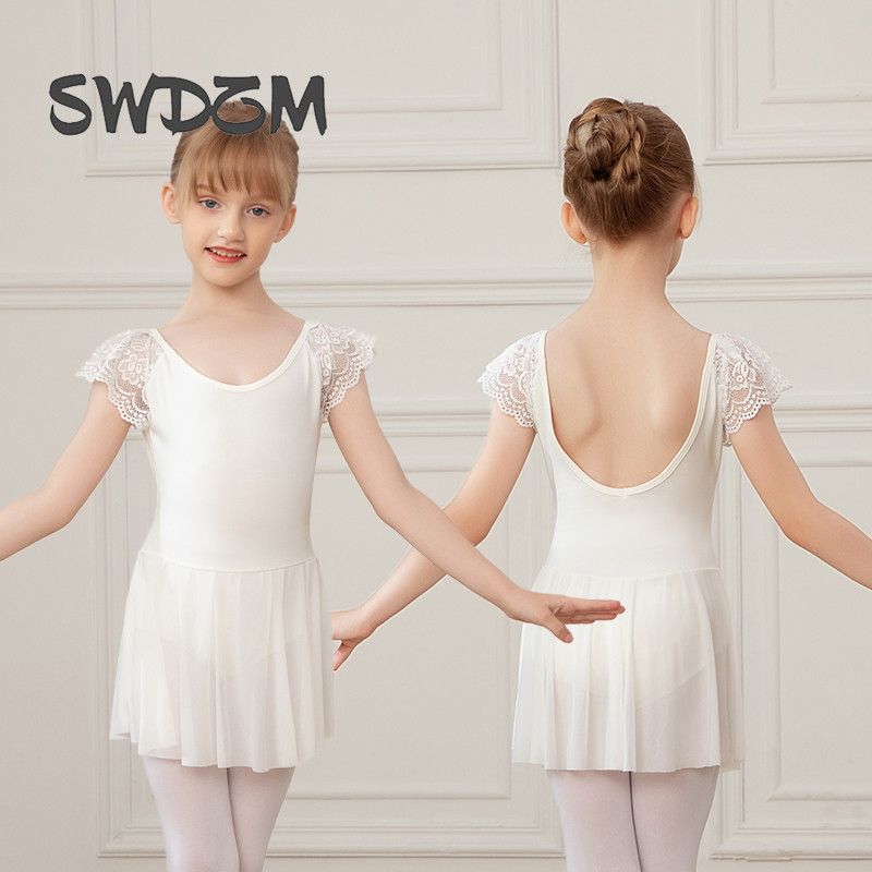 Girls Ballet Skirt Tutus Soft Lace DanceWear Dresses For Kids Women Leotard Short Sleeve Cotton Cost