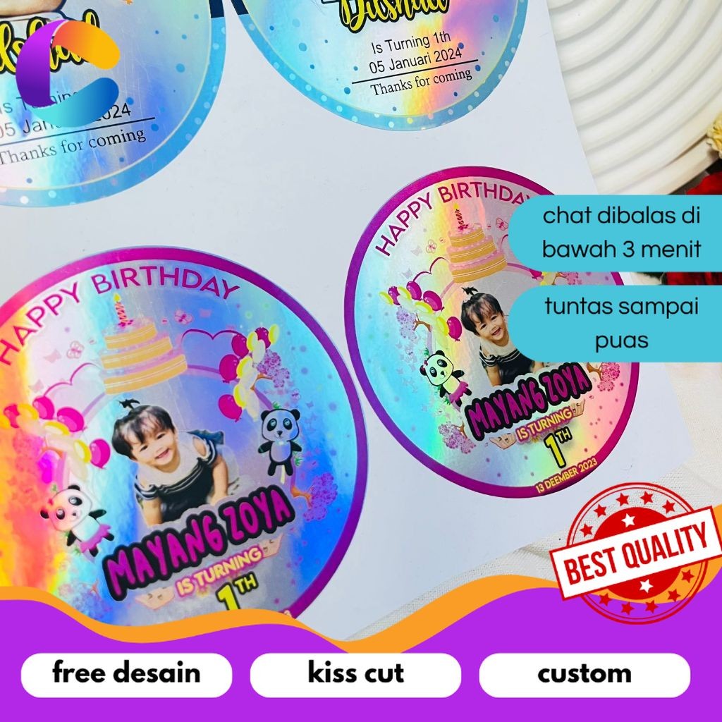 

Cetak INC 2-4 Stiker Hologram Ulang Tahun Taun Anak Bentuk Bulat Label Ultah Sticker Undangan Happy Birthday