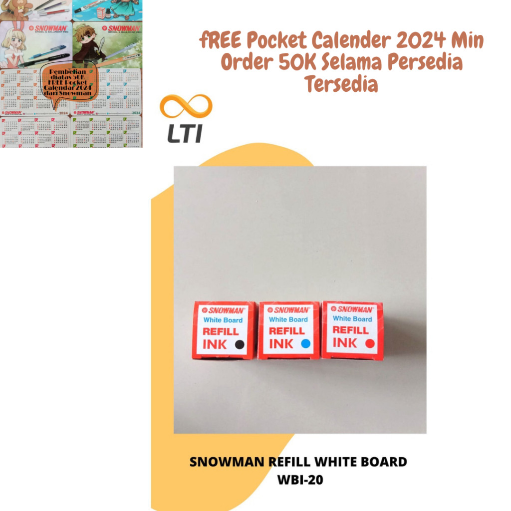 

Refill Isi Tinta Spidol / Marker Papan Tulis White Board Snowman WBI 20 Hitam Biru Merah Hijau - HEMAT