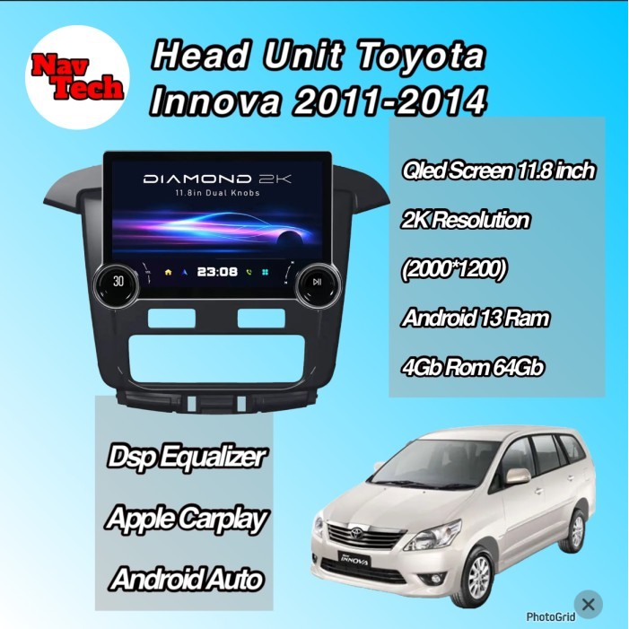 Head unit android 11.8 inch toyota innova 2011-2014 Qled Screen 2K