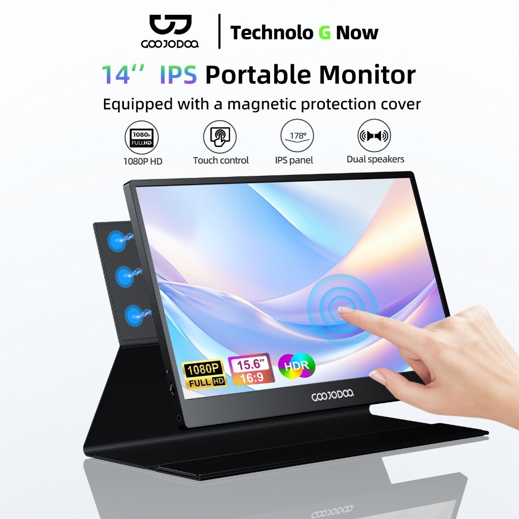 Goojodoq Portable Monitor 14 inch Type-c HDMI For Laptop 2-in-1 Magnetic Cover Stand Touch Screen