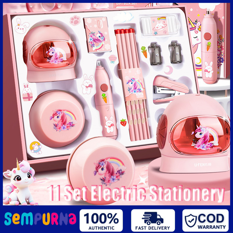 

Diskon 11 in 1 Alat Tulis Electric Stationery Set Elektrik Rautan Penghapus Vacuum Pensil Anak Alat Perkakas Belajar Anak Perempuan Kado
