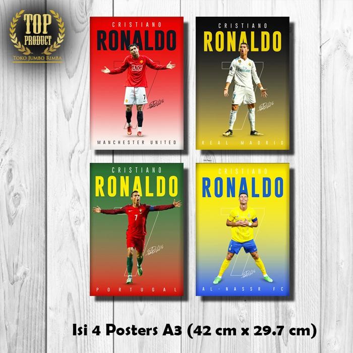Poster Pemain Bola Cristiano Ronaldo (isi 4) Real Madrid Portugal Manchester United Al Nassr Ukuran 