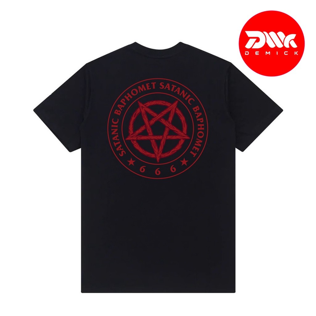 Kaos Satanic Baphomet Satanic Lucifer Black Satan Baju Black Satanic