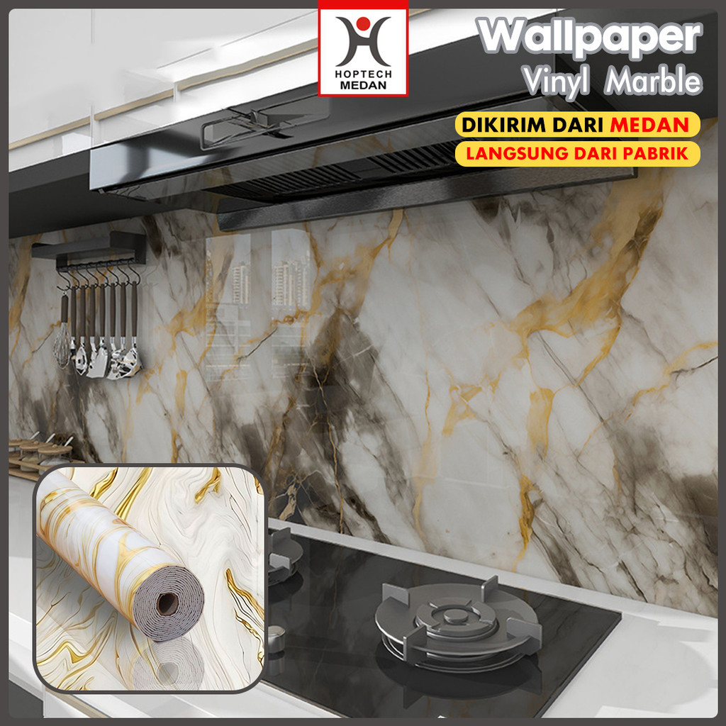 Hoptech - Wallpaper dinding Vinyl Marble 1.2 x 2.5 Meter Wallpaper Foam Granit Marbel Tebal Roll Dek