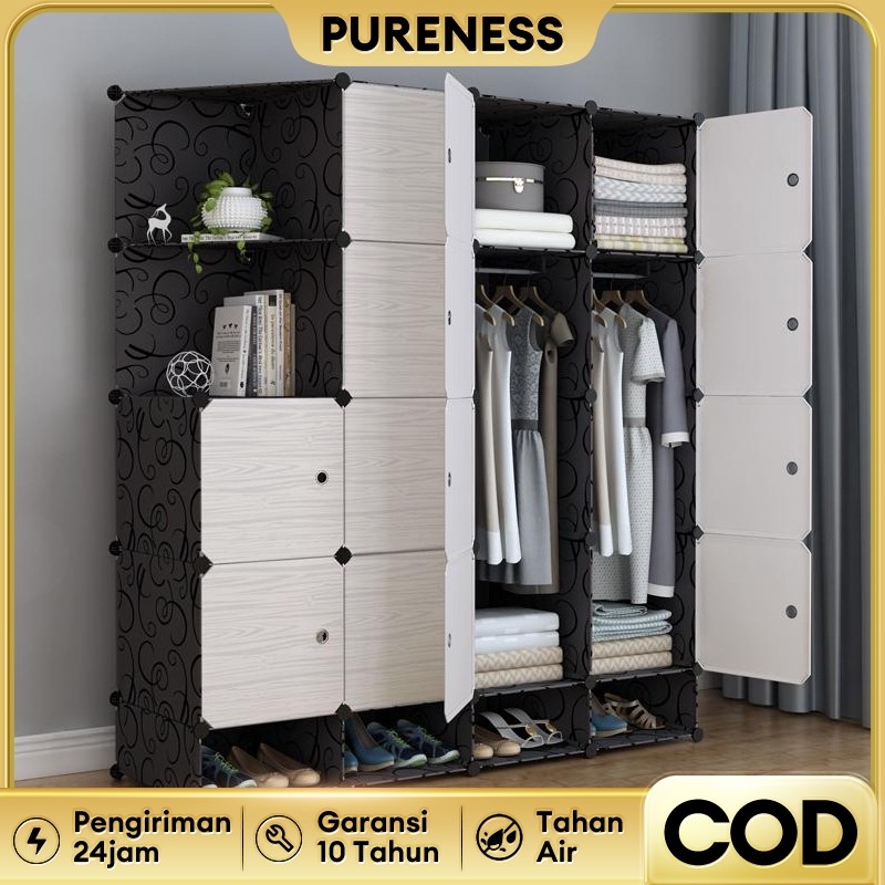 Lemari Pakaian Plastik Penyimpanan Lemari Baju Susun Penutup Baju Anti Debu Rak Baju Kotak Organizer