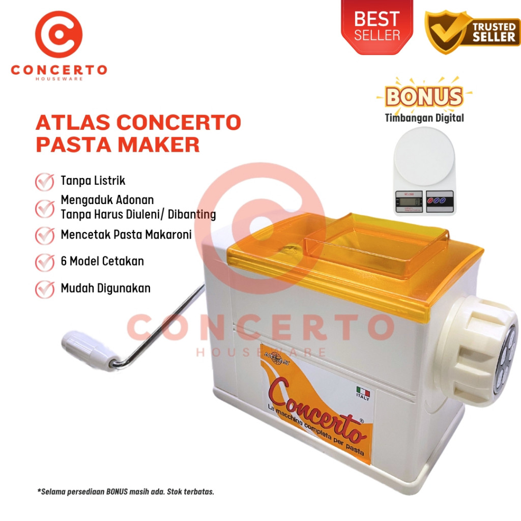 Atlas Concerto Pasta Maker Alat Cetak Mie Pasta Makaroni Pengaduk Adonan Roti Donat TERLARIS