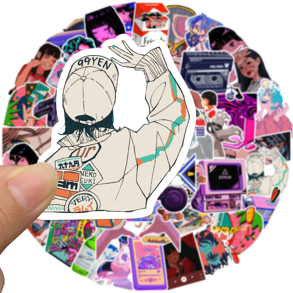 

50PCS Cool Cartoon City Pop Girls Stickers Aesthetic Decals Laptop Guitar Motorcycle Diary Decoration Sticker Kids Toy