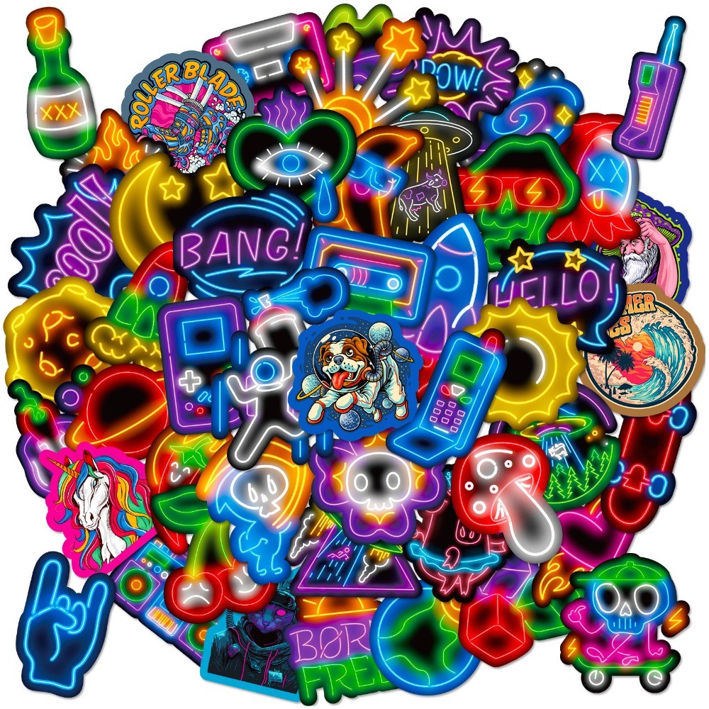 

50PCS Cartoon Rocket Neon Cool Cute Stickers Aesthetics for Laptop Phone Guitar Skateboard Car Sticker Classic Toy Gift