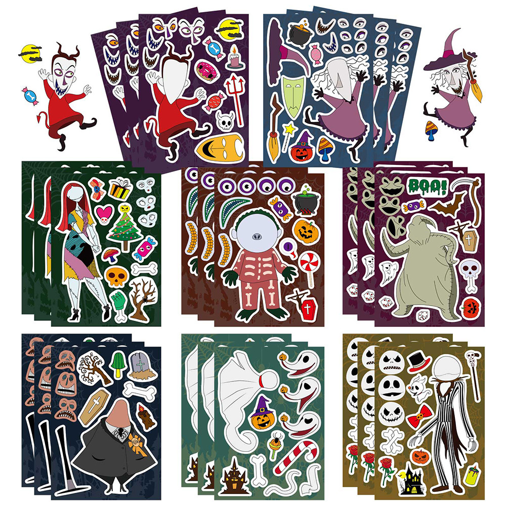 

8/16Sheets Make a Face The Nightmare Before Christmas Puzzle Stickers DIY Assemble Jigsaw Kids Educational Toys Funny Game Gifts