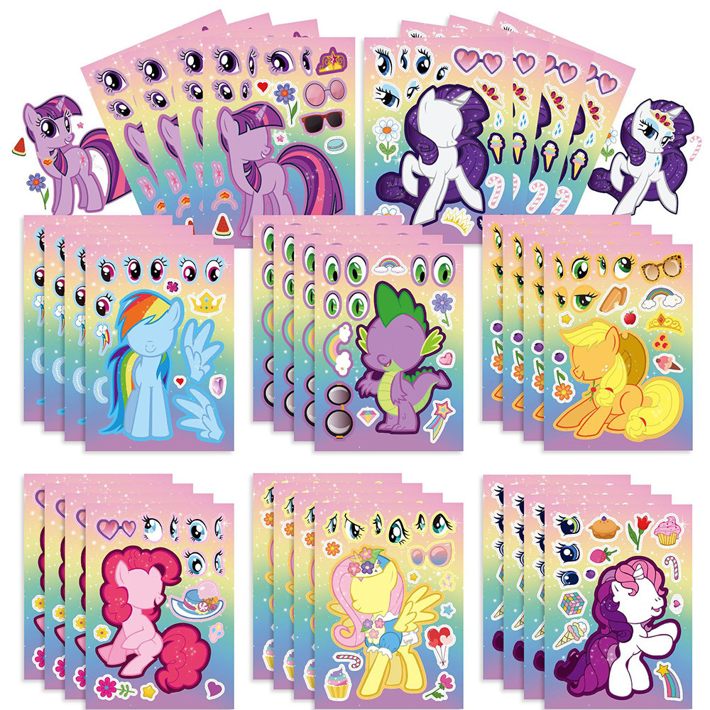 

8/16Sheets DIY Make a Face Pony Puzzle Stickers Create Your Own Unicorn Children Game Kids Assemble Jigsaw Toys For Girls Boys
