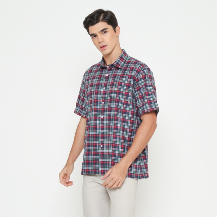 ARNOLD PALMER Kemeja Lengan Pendek Navy Motif Kotak Pria - P-CLCE06-M9