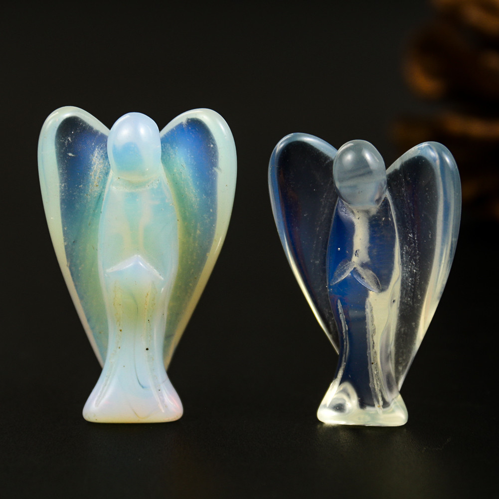 

Natural Crystal Opalite Stone Guardian Angel Figurine Home Decor Healing Reiki Energy Gemstone Gift Wedding Decoration Craft