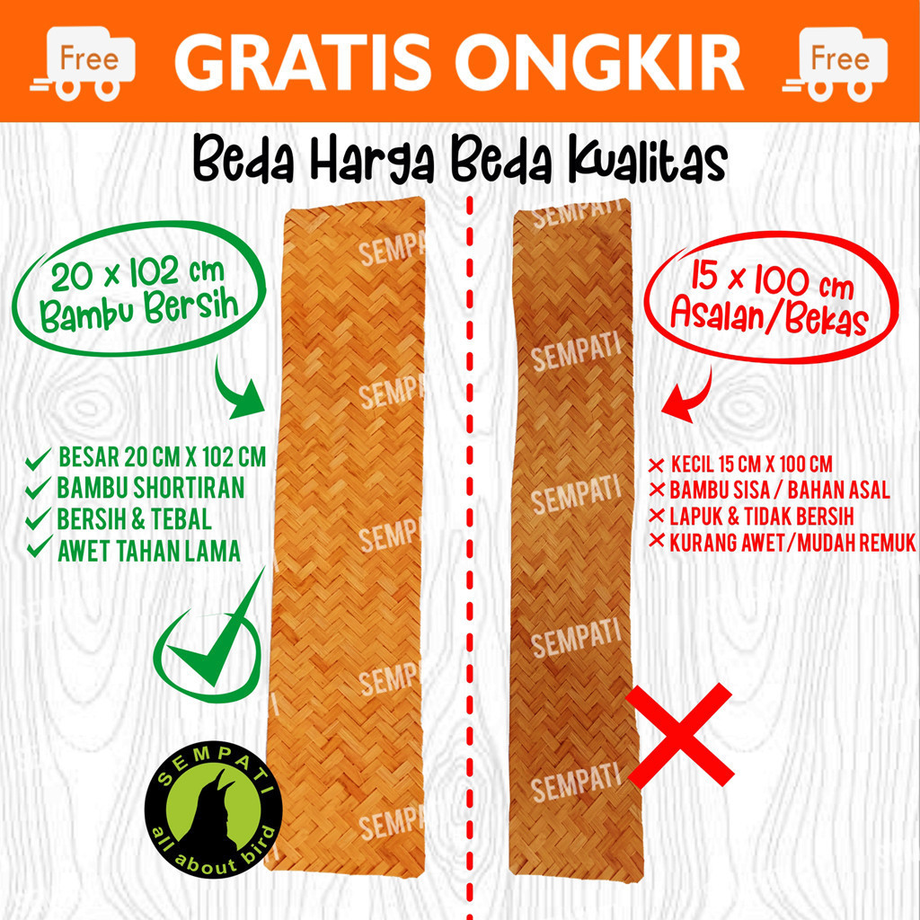 SEMPATI Besek Walet Sirip Sarang Walet Besek Anyaman Bambu Panjang Besek Anyaman Pelapis Sarang Wale