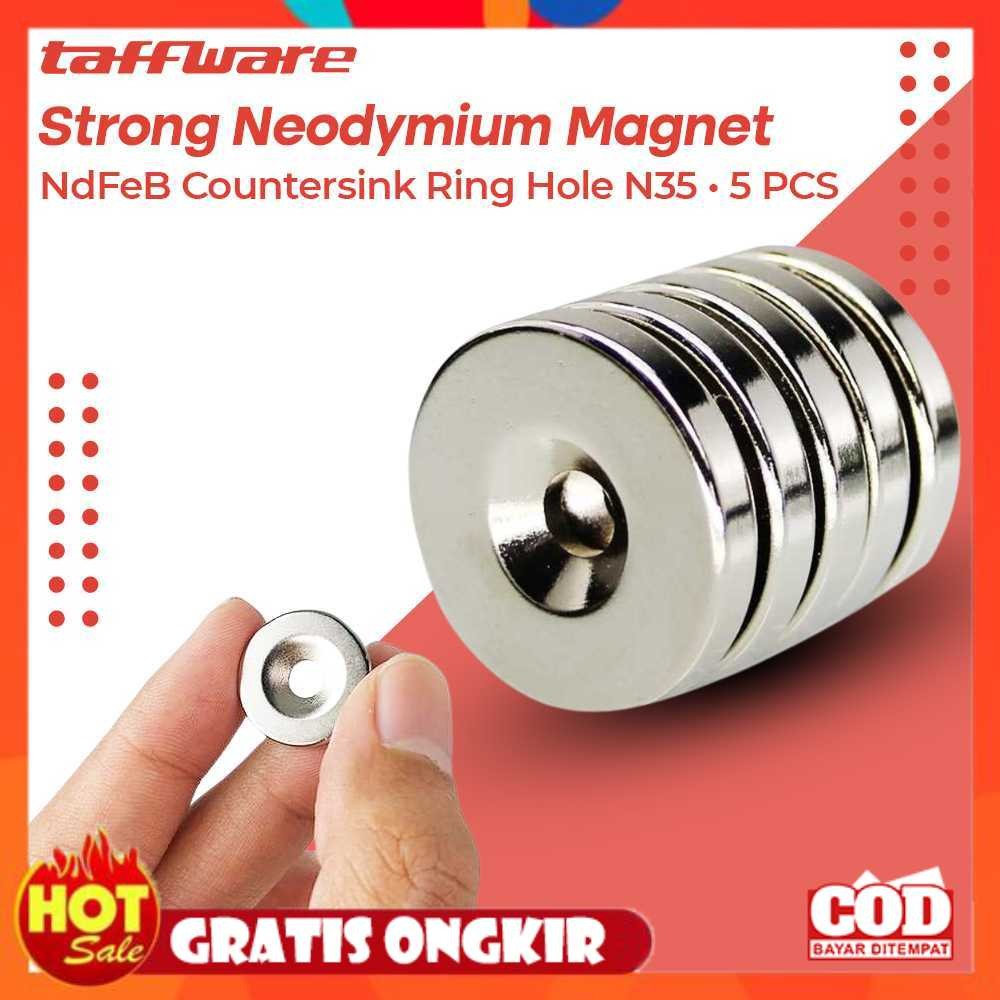

Taffware Strong Neodymium Magnet NdFeB Countersink Ring Hole N35 5 PCS - D21