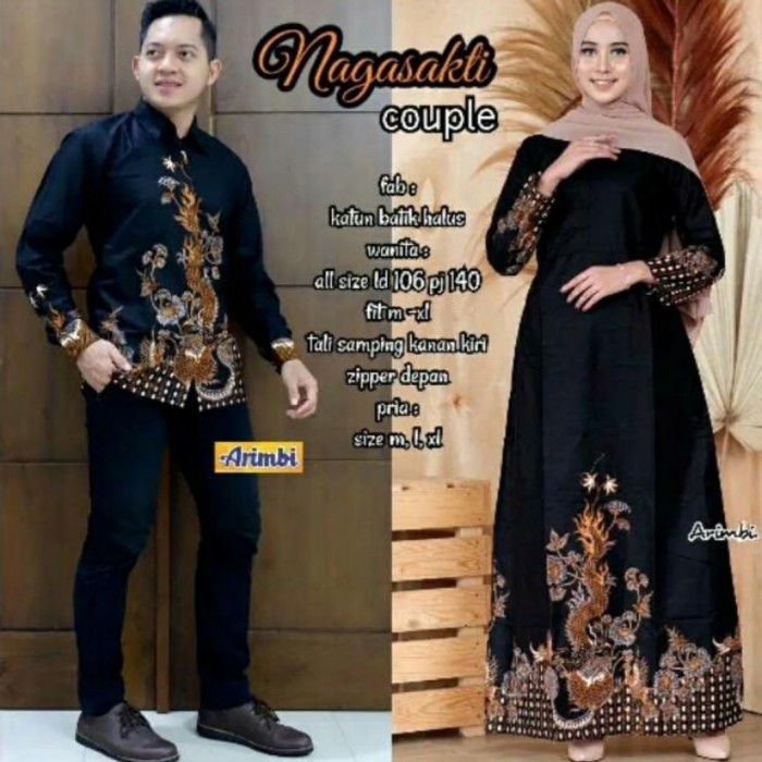 "WY.SY" -  TERLARIS Baju Gamis Batik Couple - Sarimbit Batik Baju Pasangan Keluarga Hitam - Couple