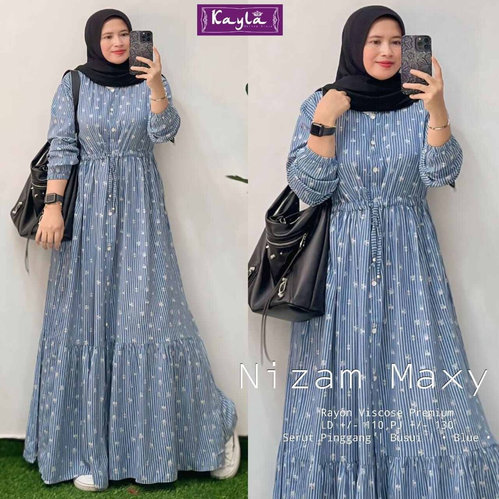Dress Maxy Dewasa Nizam By Kayla Gamis Jumbo LD 110 PB 130 Bahan Rayon Viscose Premium
