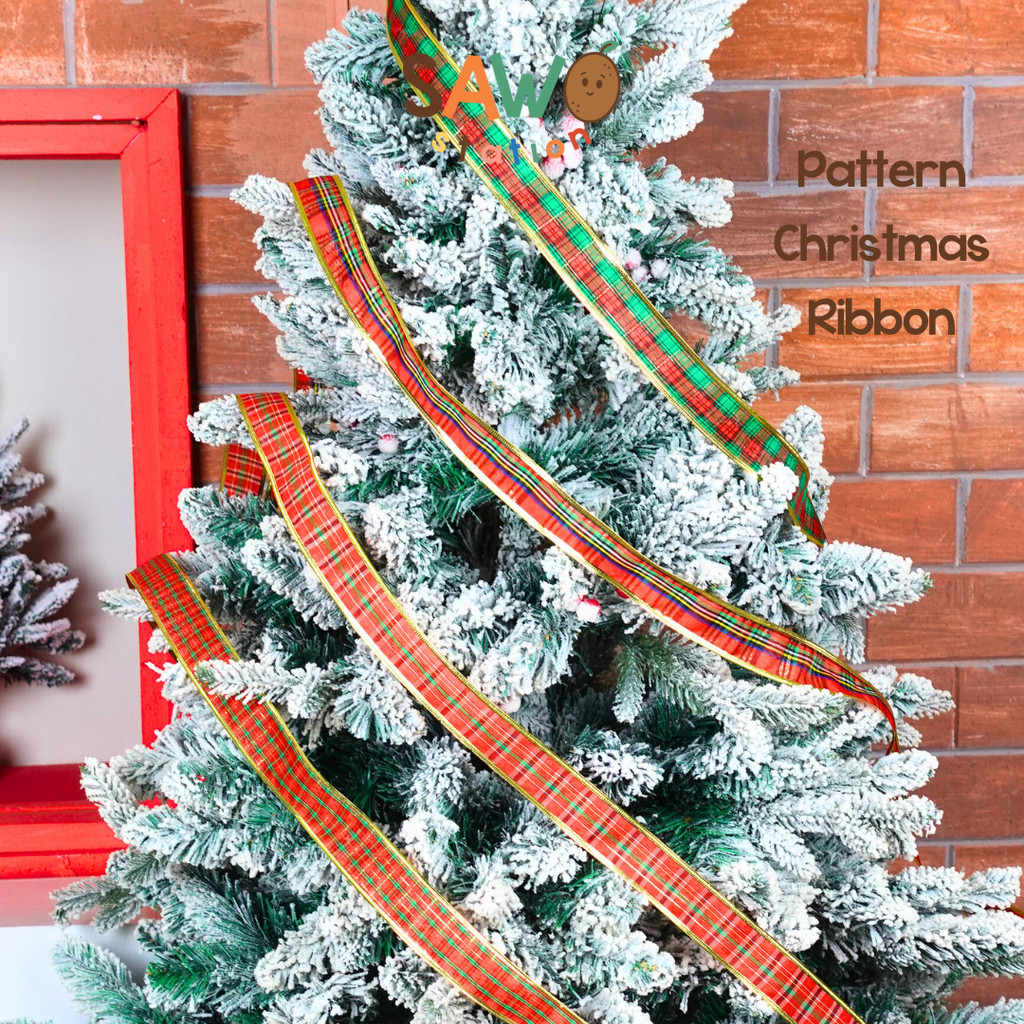 

[1 Roll / 3 Yard] 3.8cm Pattern Christmas Decorative Ribbon Red Green Plaid Design Holiday Decor Gift Wrapping Pita Natal Xmas Hiasan Pohon Motif Hampers Kado