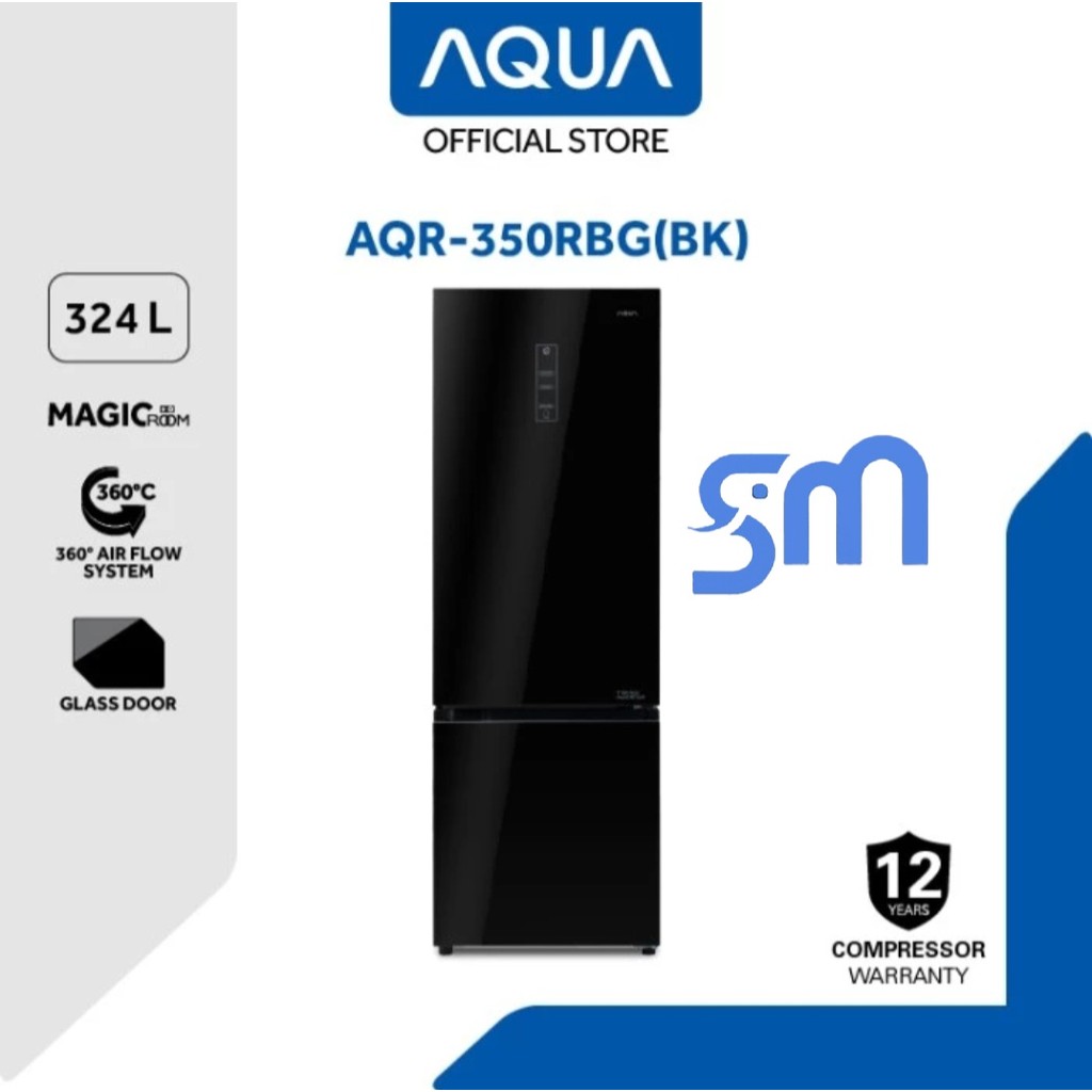 Kulkas Aqua 2 pintu AQR-350 RBG (BK) Freezer Bawah 324 L 350RBG Inverter