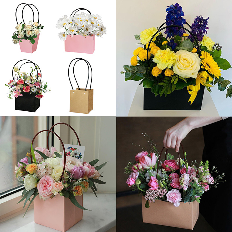 

Wedding decoration Portable Flower Basket Waterproof Paper Handy Gift Bag Handbag Rose Flower Gift Box DIY Bouquet Packaging
