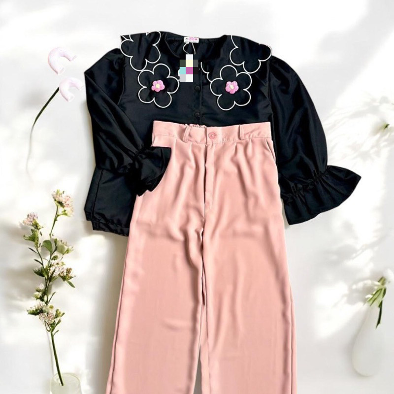 TREXUS - ZFS SETELAN KENTA BORDIR CELANA PANJANG / LUZA SET / SETCEL Setelan Wanita Celana Korean St