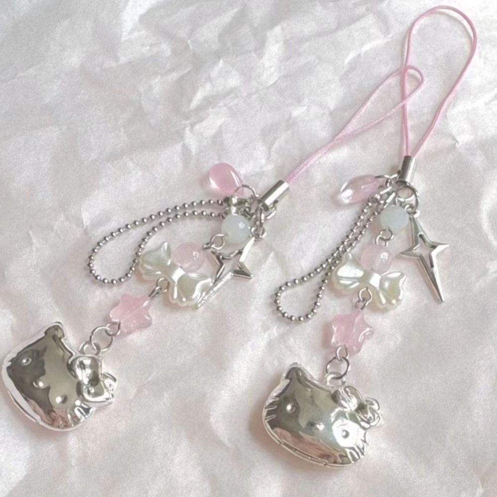 

Pink Cell Phone Rope Chain Jewelry Accessories Anime Pendant Y2K Beaded Beads Chain DIY Cat Key Chain Phone Charm Key Chain