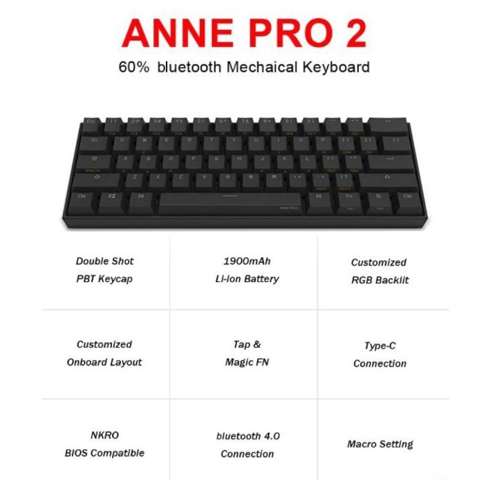 ANNE PRO 2 Wireless Bluetooth Mechanical Keyboard RGB Type C