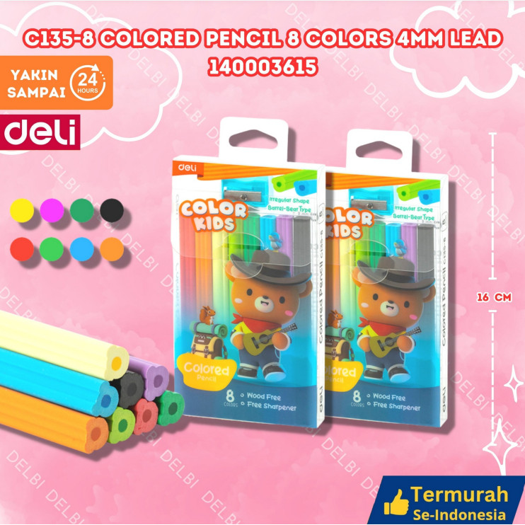 

C135-8 Colored Pencil 8 Colors 4mm lead PENSIL WARNA DELI CRAYON BX24