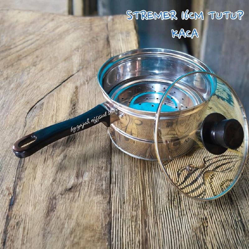 Panci Susu Sop Rebus Ukuran 16cm Stenlis Dengan Tutup Kaca Stainless Steel