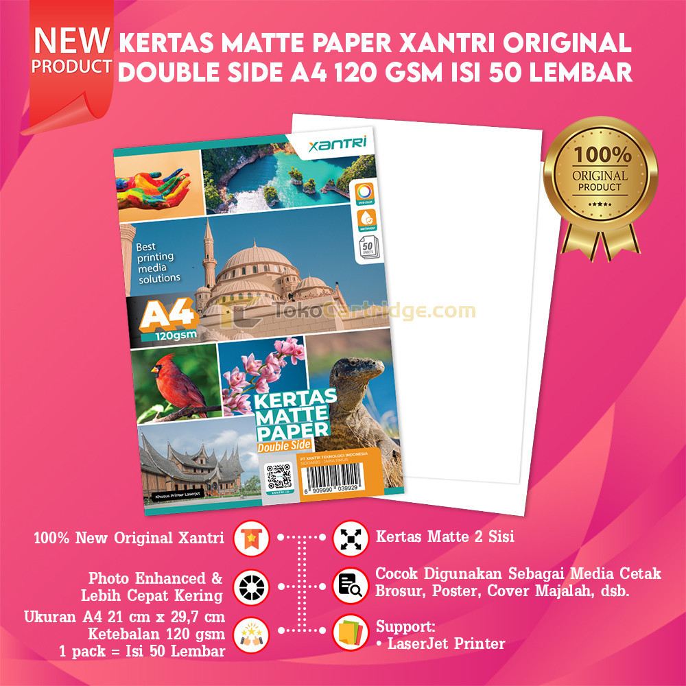 

Kertas Matte Paper Double Side A4 120gsm, Kertas Matte Printer A4 1pack / 50pcs