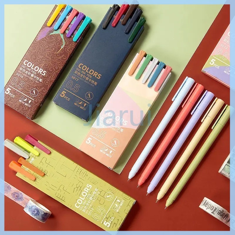 

Jiarui 5 PCS set pen gel morandy / Pulpen gel warna macaron journal-0.5mm