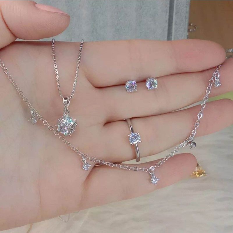 COD SET PERHIASAN PERAK PERMATA SATU Anti Karat