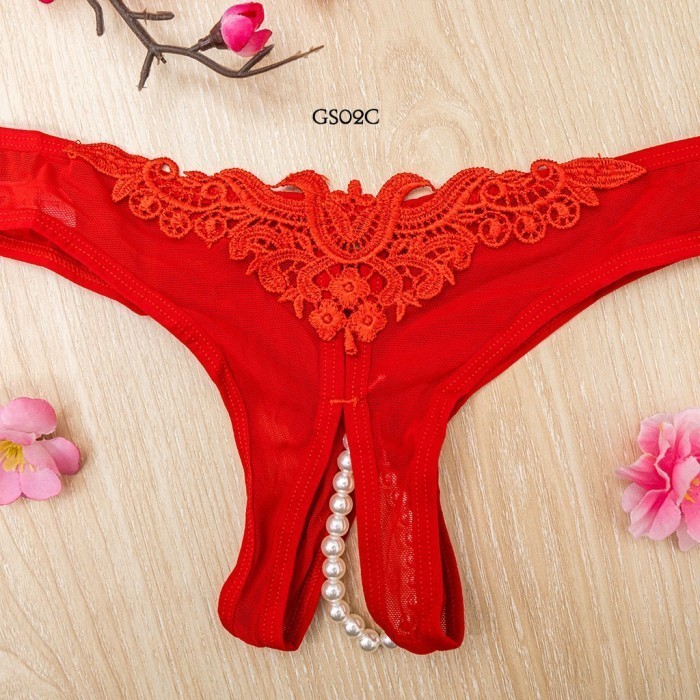 G String Open Lingerie Thongs Lace Merah Gs02C