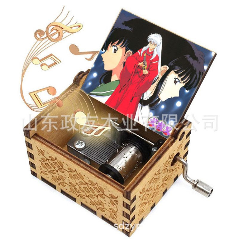 Wooden Music Box Hand Cranked Mini Music Box Painted Inuyasha Music Box Boutique Gift Music Box Birt