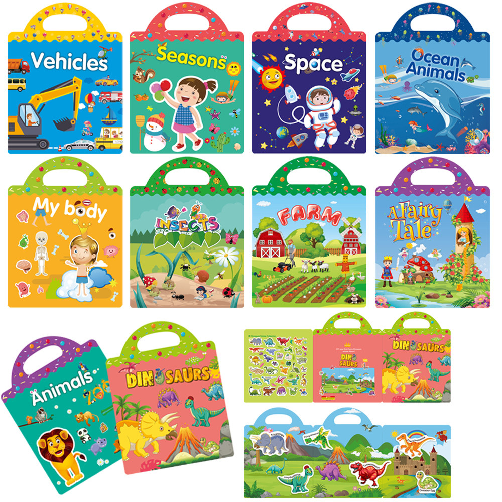 

Hot New Children Scene Stickers DIY Hand-on Puzzle Sticker Books Reusable Cartoon Animal Learning Cognition Toys For Kids Gift