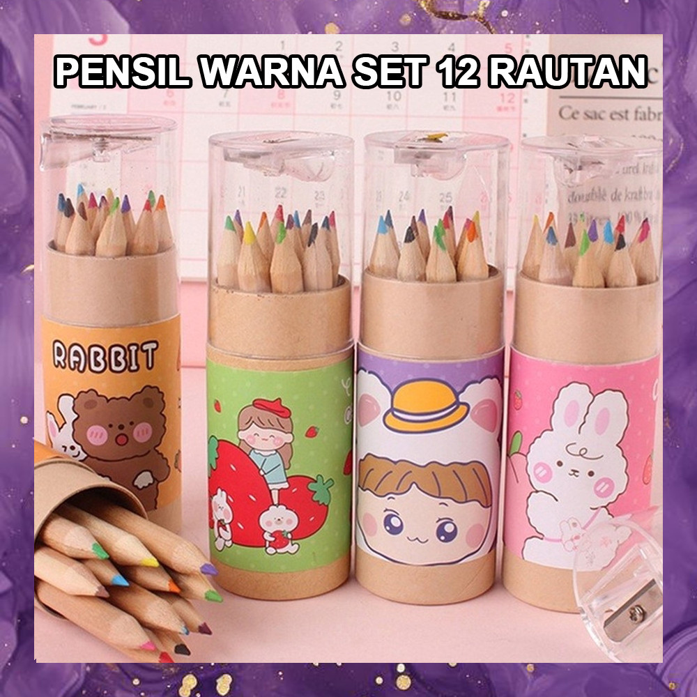 

(SBA) Pensil WARNA SET 12 RAUTAN Mewarnai Menggambar Color Tabung Pengkorok Motif AT2129A5