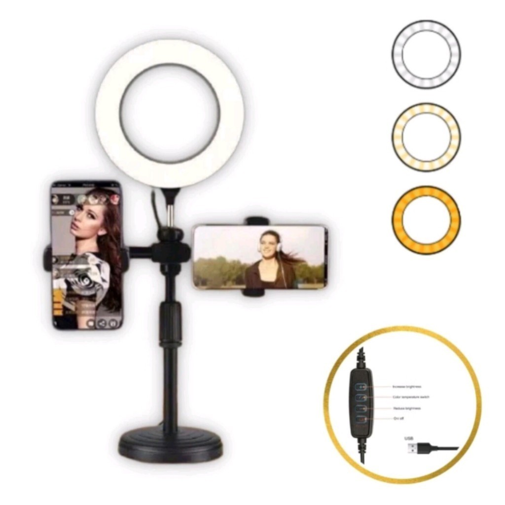 Ring Light Tripod 2 Holder Stand Handphone Ganda Live Streaming Tripod Ring Light 16cm