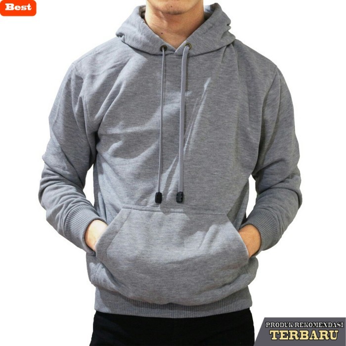 hoodie pria keren JAKET SWEATER POLOS HODDIE JUMPER UNISEX CEWE / COWOK HIJAU FUJI - JUMPER ABU MUDA