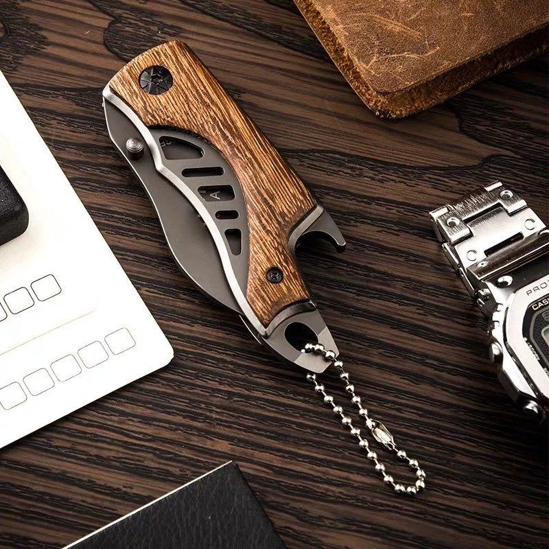 1pc，Folding knife with wooden handle, outdoor knife, outdoor knife, portable folding knife, camping 