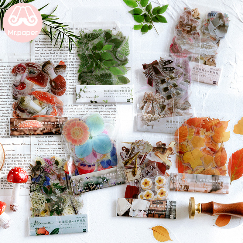 

Mr.paper 40Pcs/bag Plant Flower Mushroom Ginkgo Pet Deco Diary Stickers Scrapbooking Planner Decorative Stationery Stickers