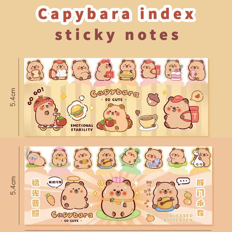 

Kawaii Stationery supplies memo pad book tabs stickers for books capybara Self-adhesive sticky notes index tabs Diary Decoration