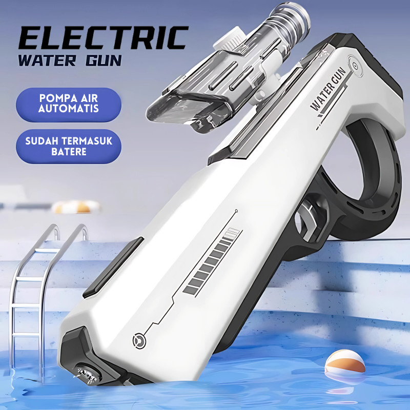 Mainan Pistol Air Elektrik Otomatis Jarak Jauh Desain Ergonomis Seru untuk Anak