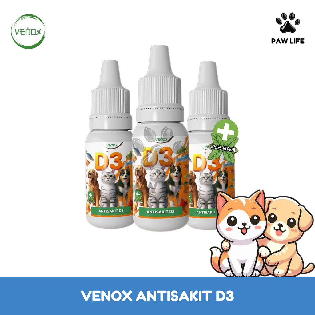 PL Venox ANTISAKIT D3 10ML Obat Kucing Sakit Demam Virus Bakteri D2 Vitamin Lemas Muntah Radang Flu