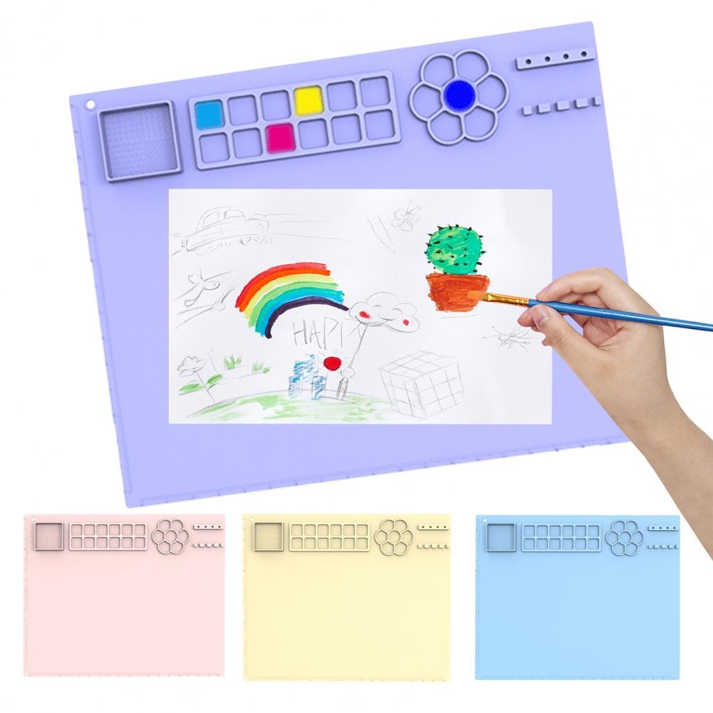 

Silicone Craft Mat with Cup Non-Stick Surface Versatile Usage Palette Foldable Design Painting/Drawing Mat for Kids