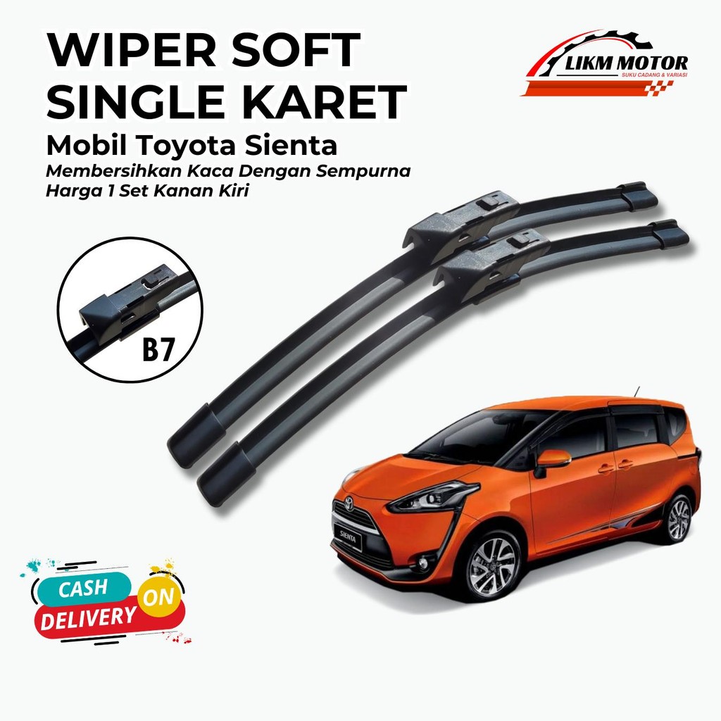 Wiper Soft Toyota Sienta Frameless Model Karet Single Blade 1 Set Kiri dan Kanan Tanpa Rangka Besi P
