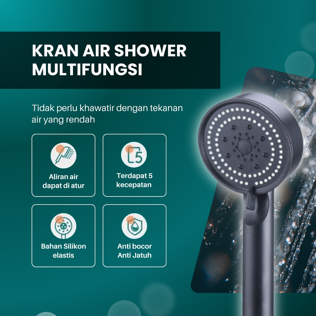 LOWESHOP.ID Kepala Shower Mandi Hand Shower Black Gagang Shower Hitam Kepala Shower Drat Universal H